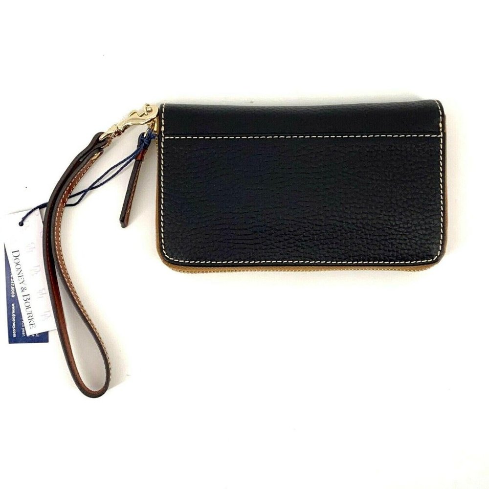 Dooney & Bourke Zip Around Phone Wristlet Pebbled Leather Black Brown ZR102 - Picture 3 of 7